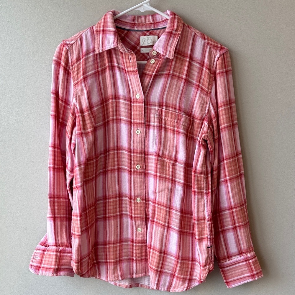 J. Crew Pink and Red Plaid Button-Down Shirt